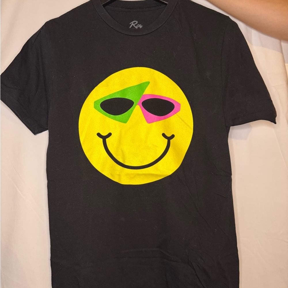 Riot Society Black Graphic Tee with Yellow Smiley